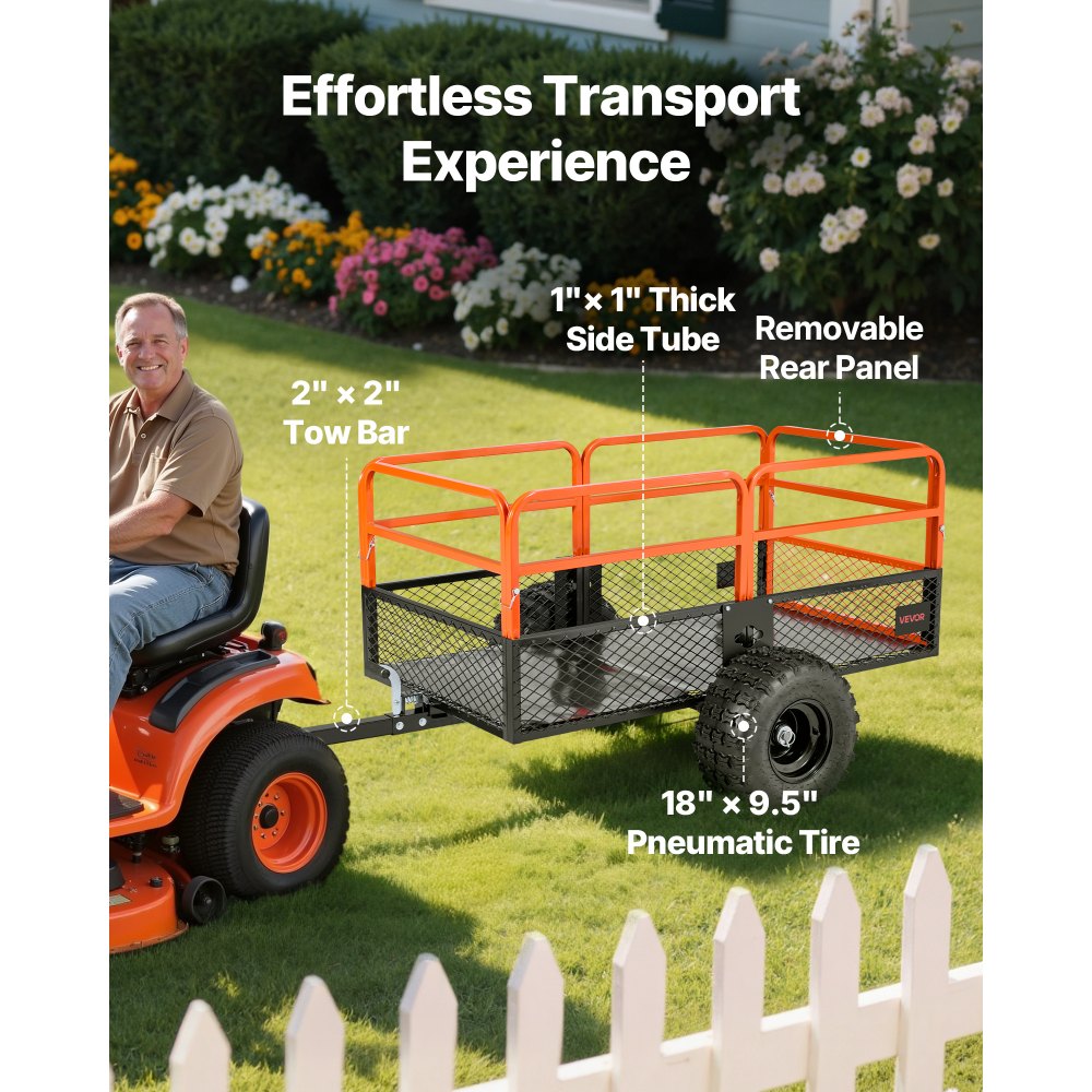 VEVOR Kippanhänger, 800,59 kg, ATV-UTV-Anhänger aus Stahl zum Hinterherziehen, Kipper mit abnehmbarer Rückwand, Gartenanhänger zum Hinterherziehen für Rasenmäher, Traktoren und Gartenabfälle