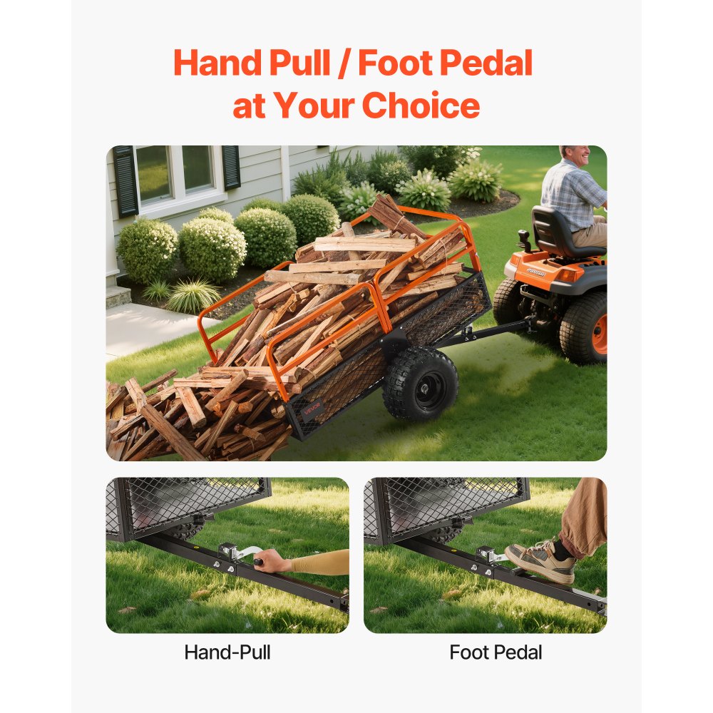 VEVOR Garden Utility Trailer, 28 Cu. Ft. & 800kg, ATV UTV Trailer, Tow Behind Steel Dump Trailers, Removable Rear Panel, Heavy Duty Pull Behind Yard Trailers for Lawn Mower Tractor Garden Waste