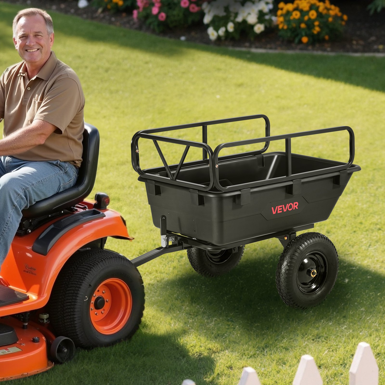 VEVOR Kippanhänger, 226,8 kg, ATV-UTV-Transportanhänger, Kippwagen zum Hinterherziehen mit 40,64 cm Reifen, Handzug oder Fußpedal, Hochleistungs-Hofanhänger für Rasenmäher, Traktor, Gartenabfälle