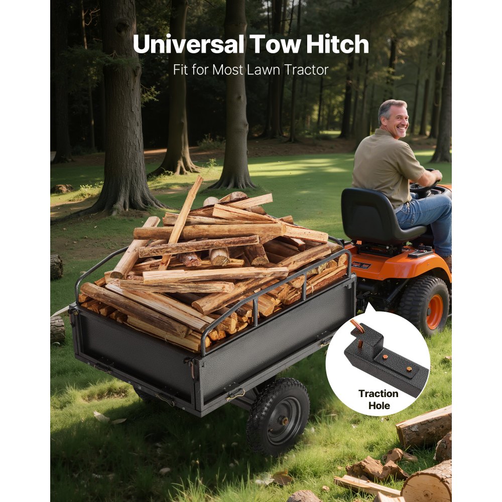 VEVOR Kippanhänger, 226,79 kg Fassungsvermögen, ATV-UTV-Transportanhänger 142x76x70 cm, Kippwagen mit 35,56 cm Reifen, Handzug oder Fußpedal, Hofanhänger für Rasenmähertraktoren