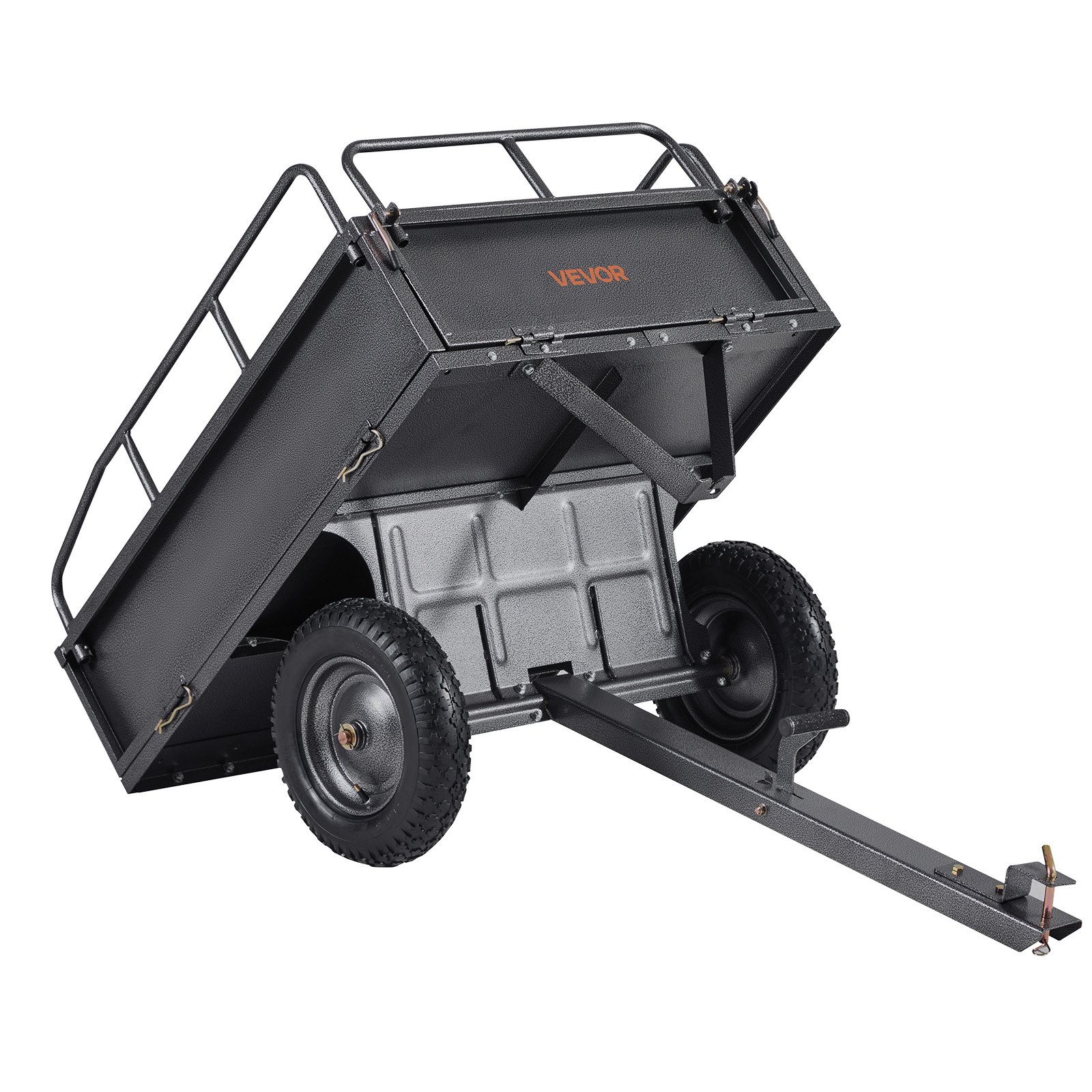 VEVOR Kippanhänger, 226,79 kg Fassungsvermögen, ATV-UTV-Transportanhänger 142x76x70 cm, Kippwagen mit 35,56 cm Reifen, Handzug oder Fußpedal, Hofanhänger für Rasenmähertraktoren