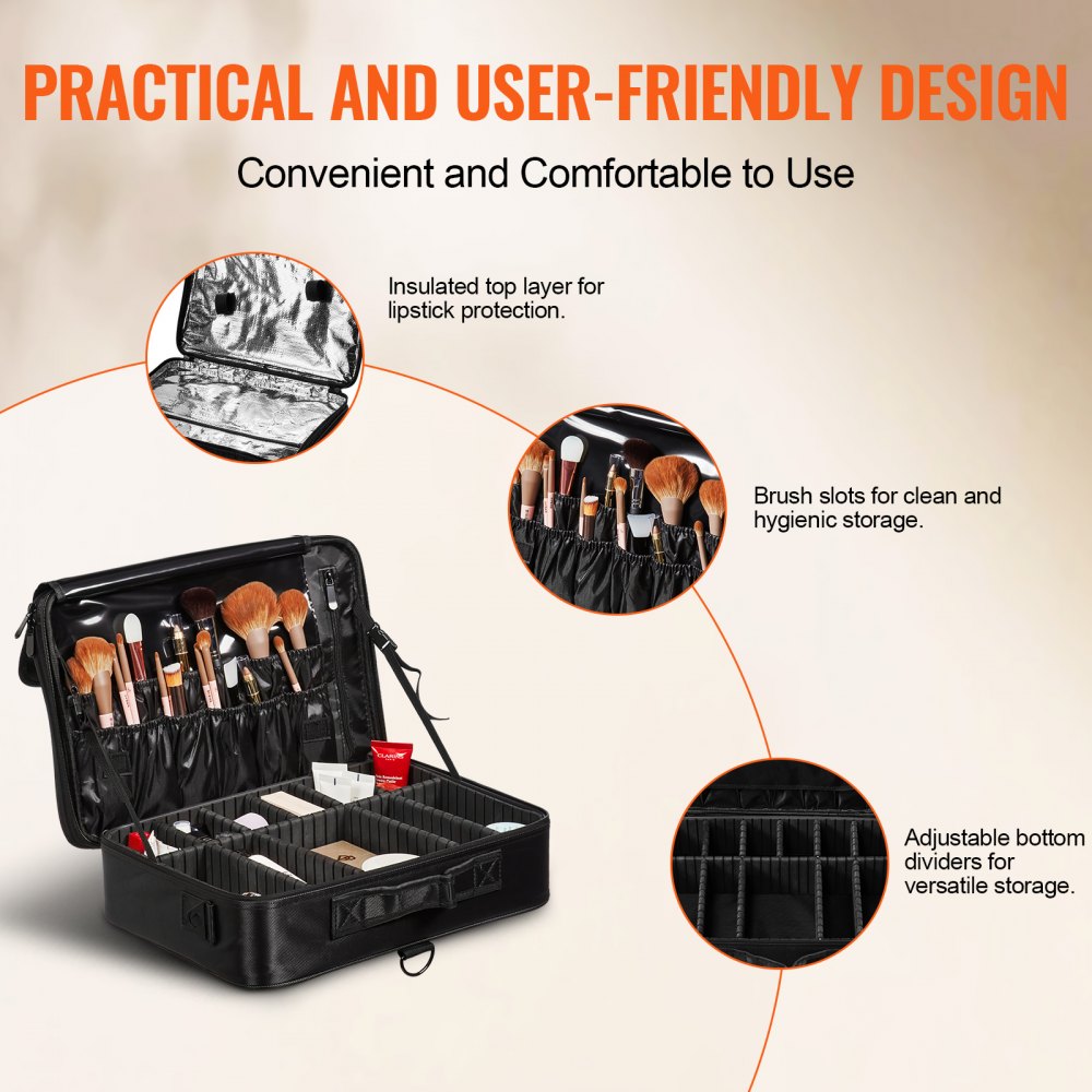 VEVOR Kosmetikkoffer mit 3 Schichten Stauraum Make Up Tasche aus Oxford-Stoffmaterial wasserdicht und verschleißfest Schminkkoffer Schminktasche Kosmetikbeutel Make-up-Organizer 460x300x125mm