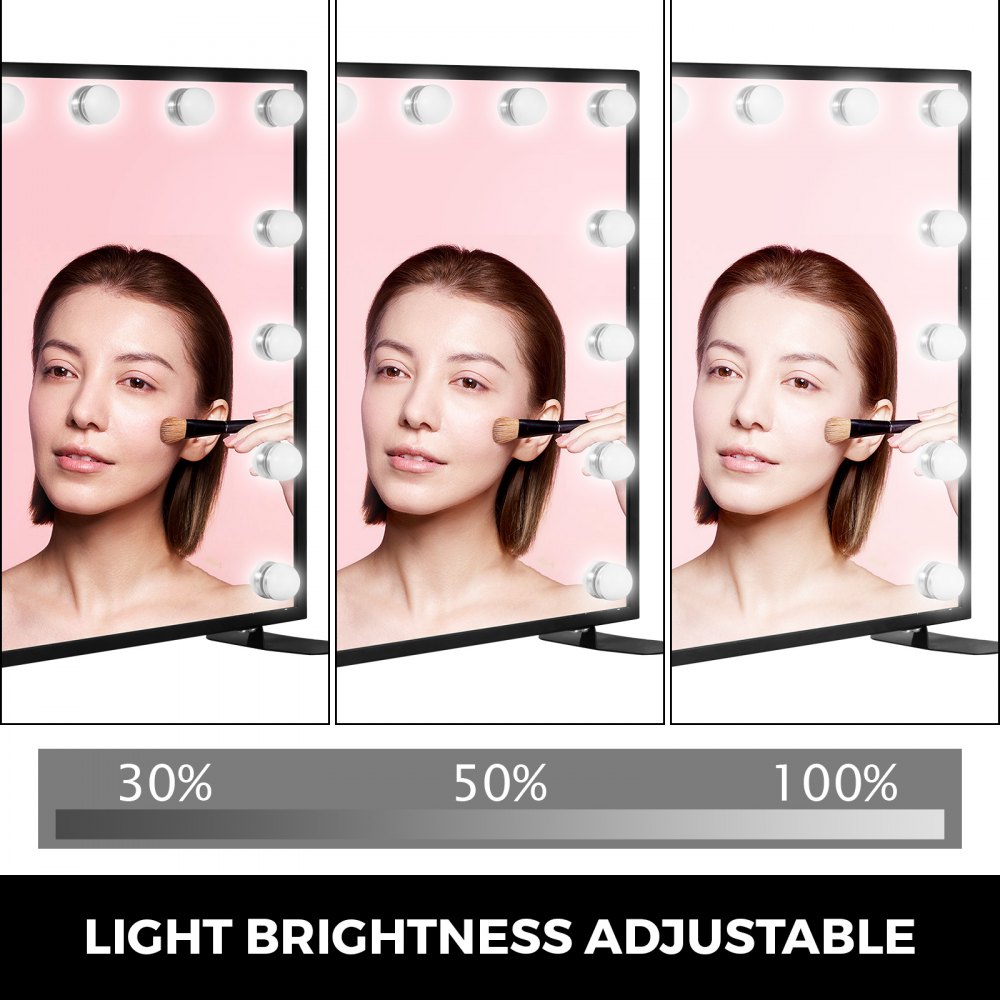 VEVOR Vanity Led Schminkspiegel 600 * 500mm kosmetikspiegel Beleuchtet mit 14 Stück Dimmbaren LED-Lampen Schminkspiegel für Tisch Kosmetik(Schwarz)