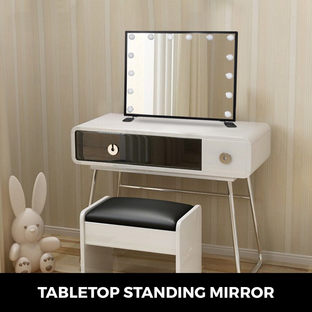 VEVOR Vanity Led Schminkspiegel 600 * 500mm kosmetikspiegel Beleuchtet mit 14 Stück Dimmbaren LED-Lampen Schminkspiegel für Tisch Kosmetik(Schwarz)