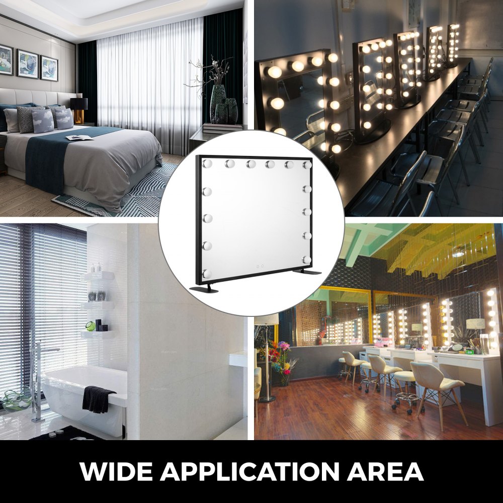 VEVOR Vanity Led Schminkspiegel 600 * 500mm kosmetikspiegel Beleuchtet mit 14 Stück Dimmbaren LED-Lampen Schminkspiegel für Tisch Kosmetik(Schwarz)