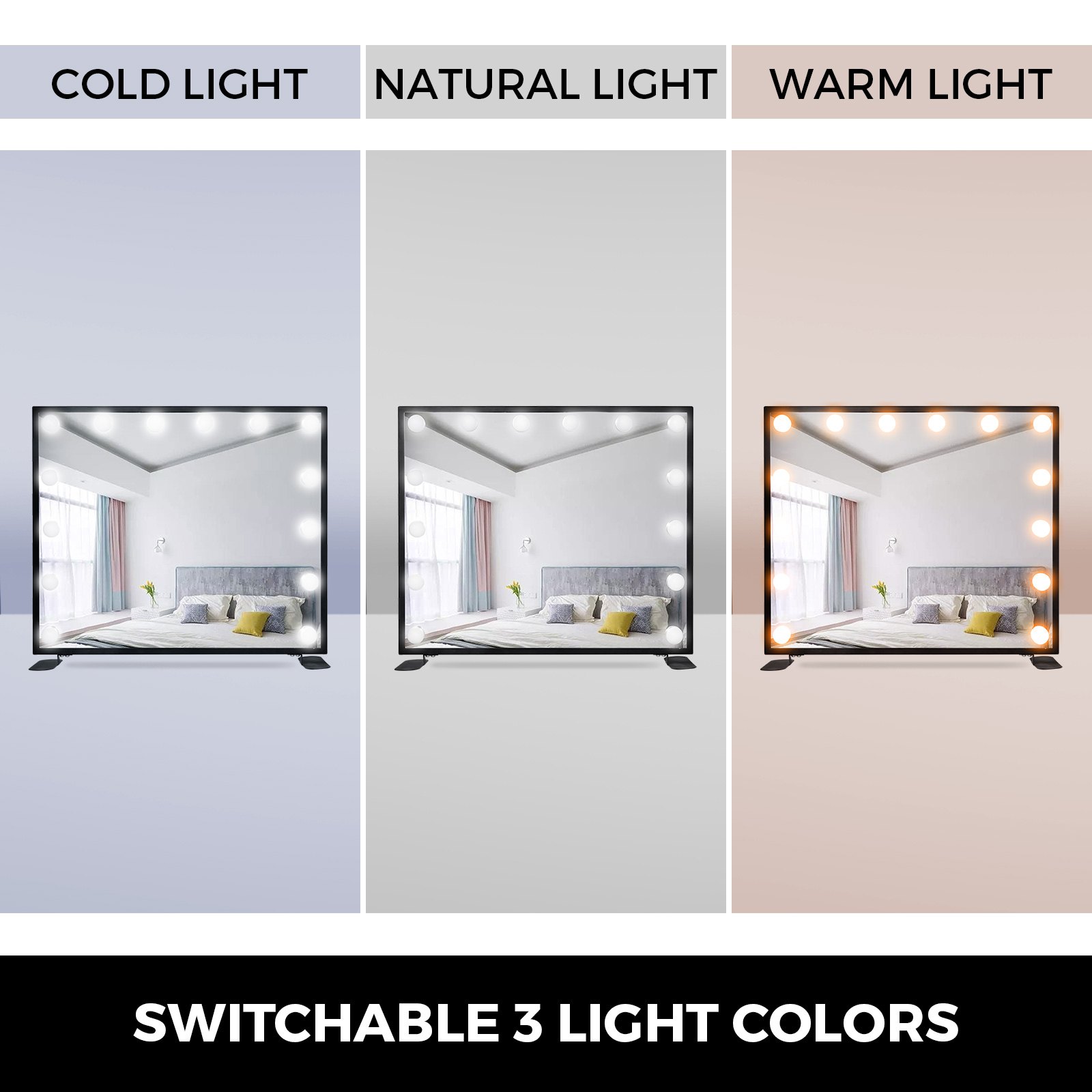 VEVOR Vanity Led Schminkspiegel 600 * 500mm kosmetikspiegel Beleuchtet mit 14 Stück Dimmbaren LED-Lampen Schminkspiegel für Tisch Kosmetik(Schwarz)