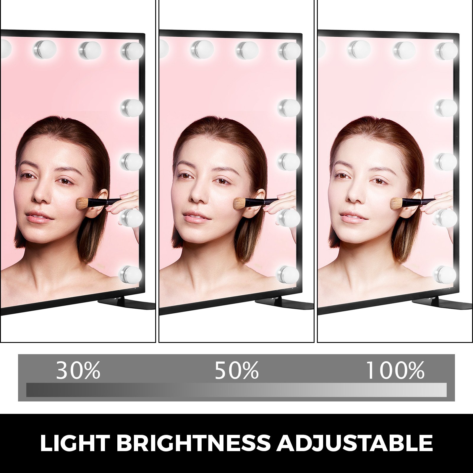 VEVOR Vanity Led Schminkspiegel 600 * 500mm kosmetikspiegel Beleuchtet mit 14 Stück Dimmbaren LED-Lampen Schminkspiegel für Tisch Kosmetik(Schwarz)