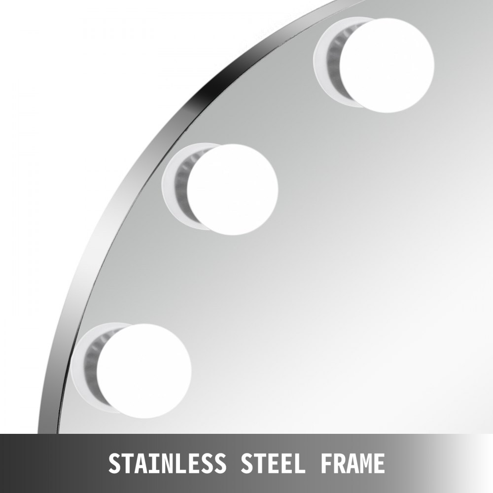 VEVOR Schminkspiegel Weiß 700 x 700 mm Ohne Grenzen Kosmetikspiegel Beleuchtet mit 12 LE einstellbar Schminkspiegel Rund mit LED Beleuchtung, Make-up Spiegel für Zuhause Wohnzimmer und Unterwegs