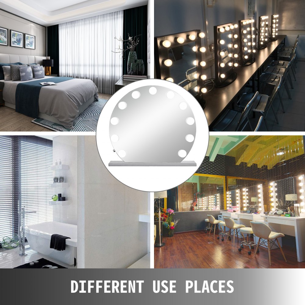 VEVOR Schminkspiegel Weiß 700 x 700 mm Ohne Grenzen Kosmetikspiegel Beleuchtet mit 12 LE einstellbar Schminkspiegel Rund mit LED Beleuchtung, Make-up Spiegel für Zuhause Wohnzimmer und Unterwegs