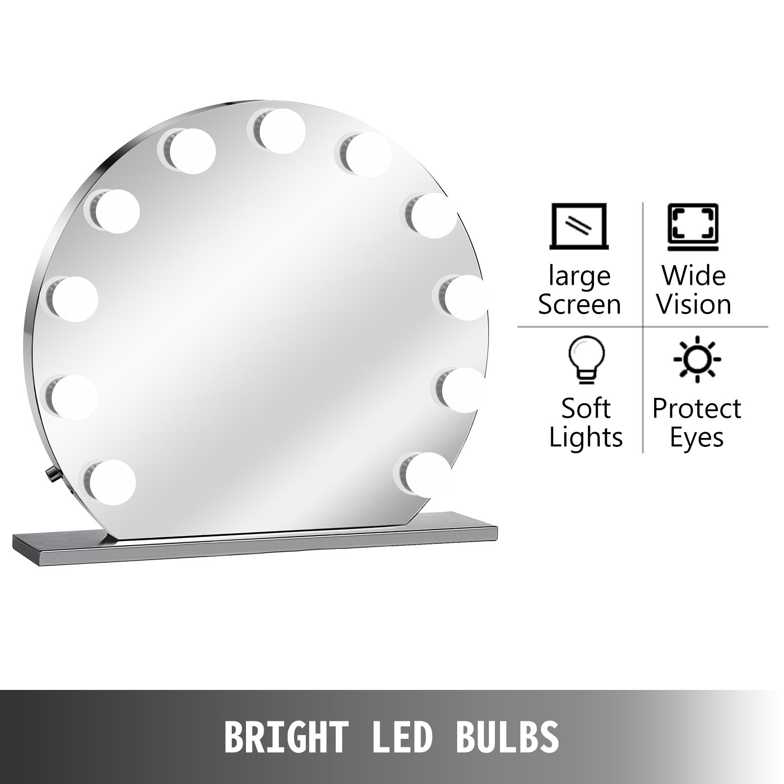 VEVOR Schminkspiegel Weiß 700 x 700 mm Ohne Grenzen Kosmetikspiegel Beleuchtet mit 12 LE einstellbar Schminkspiegel Rund mit LED Beleuchtung, Make-up Spiegel für Zuhause Wohnzimmer und Unterwegs