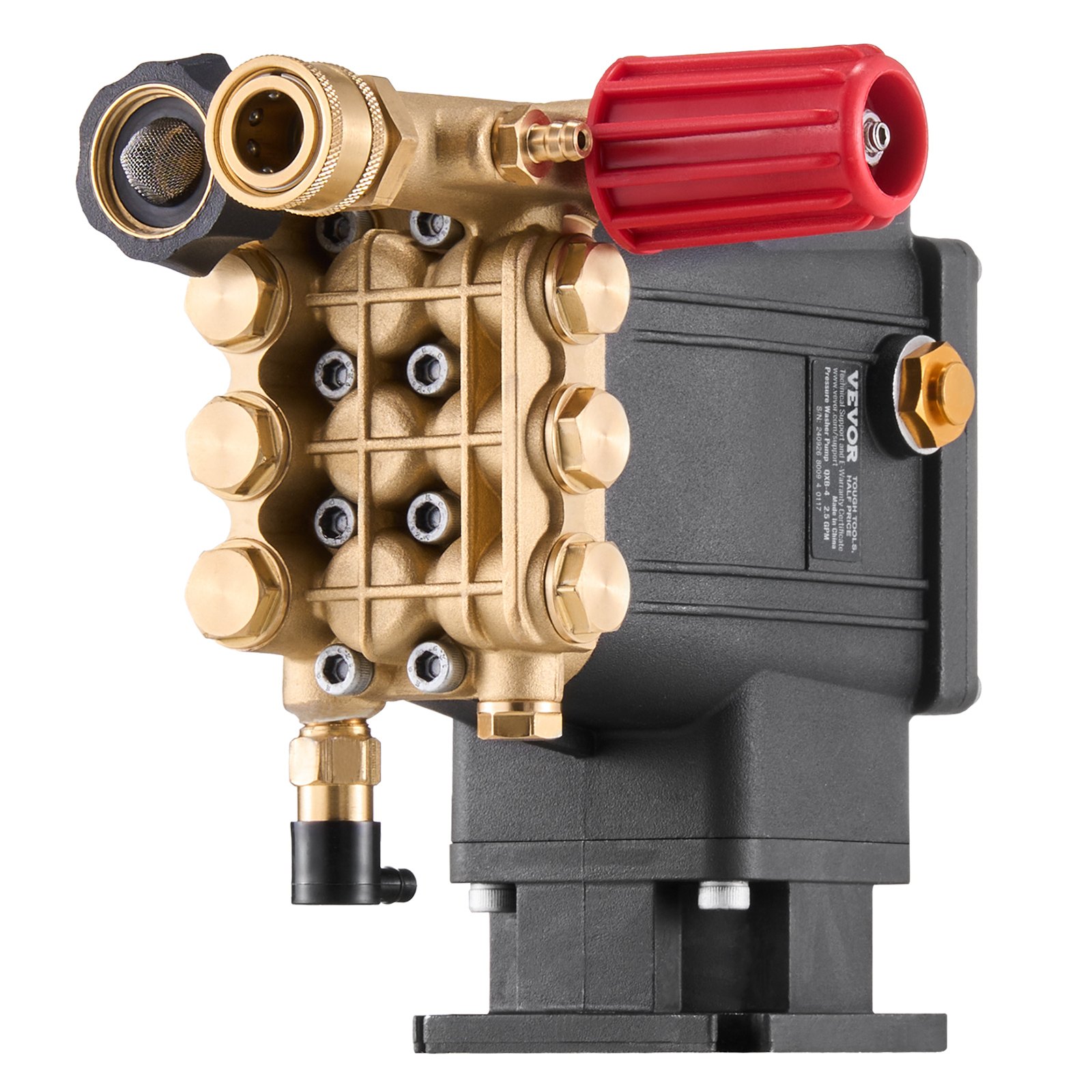 VEVOR Hochdruckreinigerpumpe, 3/4-Zoll-Welle, horizontaler Triplex-Kolben, 3300 PSI, 2,5 GPM, Ersatz-Hochdruckreinigerpumpen-Set mit 5 Düsen, bis zu 500 Stunden Dauerbetrieb, Austauschpumpe