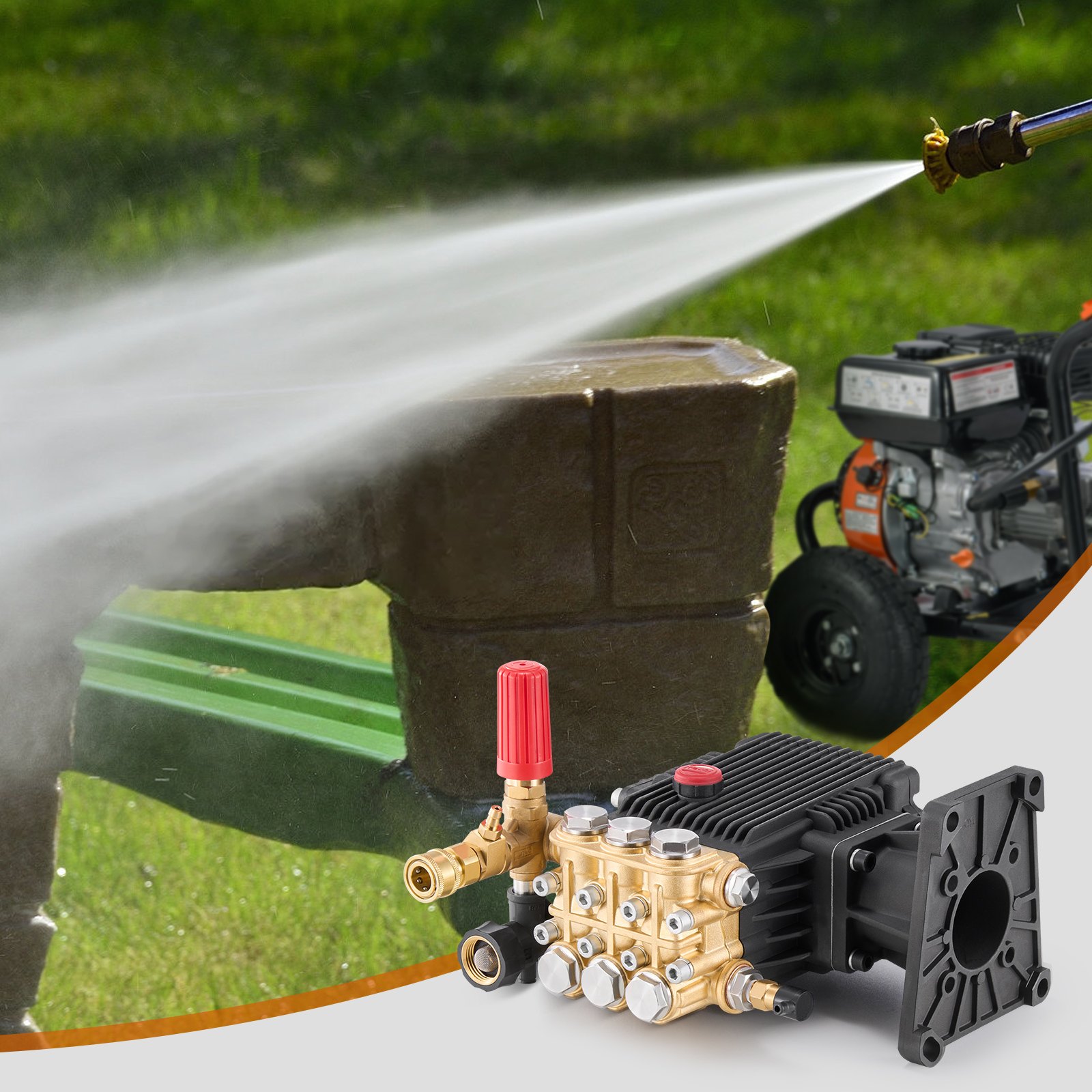 VEVOR Hochdruckreinigerpumpe, 1-Zoll-Welle, horizontaler Triplex-Kolben, 4400 PSI, 4,4 GPM, Ersatz-Hochdruckreinigerpumpen-Set mit 5 Düsen, Ersatzpumpe bis zu 500 Stunden Dauerbetrieb, Austauschpumpe