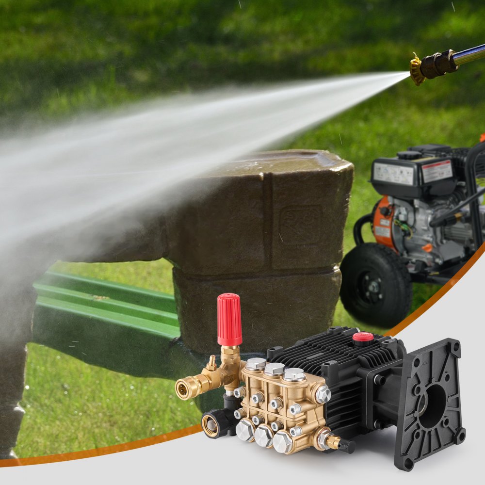 VEVOR Hochdruckreinigerpumpe, 1-Zoll-Welle, horizontaler Triplex-Kolben, 4300 PSI, 4,4 GPM, Ersatz-Hochdruckreinigerpumpen-Set mit 5 Düsen, Ersatzpumpe bis zu 500 Stunden Dauerbetrieb, Austauschpumpe