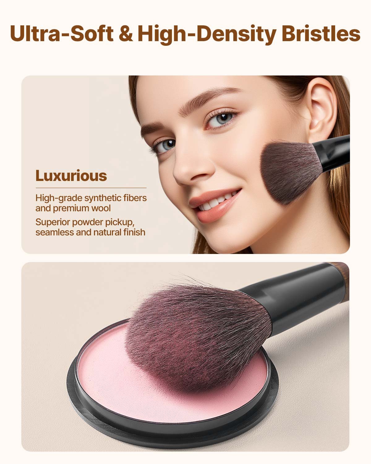 VEVOR Pinselset Makeup, 9-teilig, professionelles Schminkpinsel Set für Grundierung, Lidschatten, mit synthetischen Borsten, weicher Naturwolle, ergonomischem Holzgriff, Reise-Aufbewahrungstasche