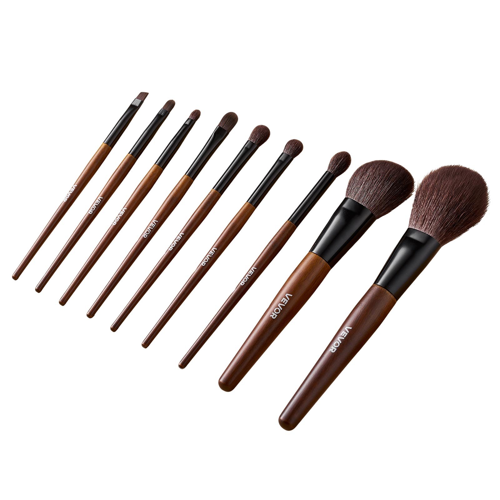 VEVOR Pinselset Makeup, 9-teilig, professionelles Schminkpinsel Set für Grundierung, Lidschatten, mit synthetischen Borsten, weicher Naturwolle, ergonomischem Holzgriff, Reise-Aufbewahrungstasche