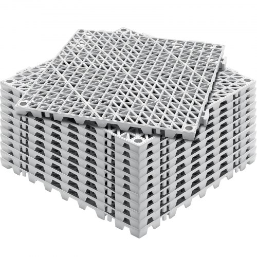 VEVOR Ineinandergreifende Fliesen 12 Stk. Bodenfliesen Drainage-Bodenfliesen, Bodenfliesen 30 x 30 cm Außenbereich Quadratische Bodenfliesen Terrasse PVC Bodenfliesen Badezimmer, Pool, Toilette, Grau