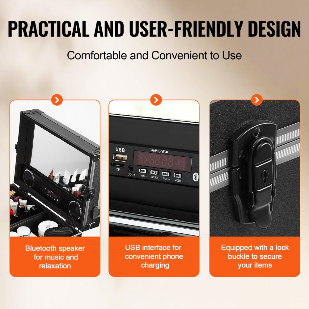 VEVOR Professioneller Make-up-Koffer aus Aluminium, Kosmetikkoffer, Werkbank mit Stützbeinen, Roll-Make-up-Koffer, extragroßer Trolley, Make-up-Reise-Organizer, mit 360° drehbaren Rädern, schwarz