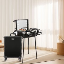 VEVOR Make-up-Koffer mit Schloss, beleuchtetem Spiegel, 4 Ablagefächern, Pinselhalter, Lautsprecher-Reise-Kosmetik-Organizer-Box mit drehbaren Rädern, professioneller, freistehender Studio-Trolley für