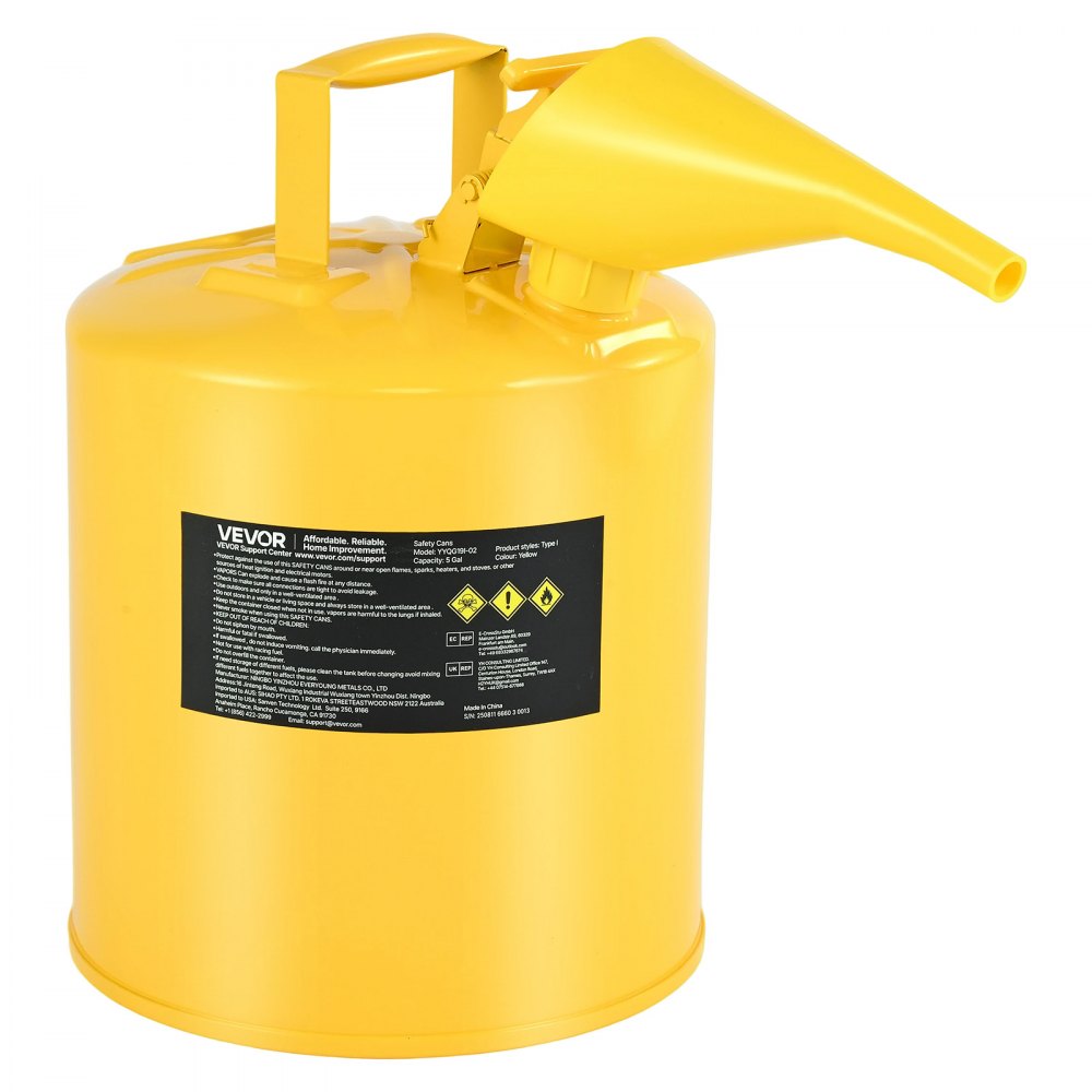 VEVOR Sicherheitskanister, 19 L, Typ I Sicherheitsbehälter für Diesel mit Flammensperre, selbstschließendem Deckel & PE-Trichter, ergonomischem Griff, Lagerbehälter für brennbare Stoffe, Gelb