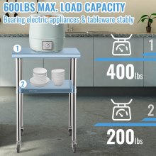 VEVOR Kommerzieller Edelstahltisch 61 x 61 x 91,4 cm, Rollbarer Zweilagiger Arbeitstisch Zerlegetisch Gastro 181,4 kg + 91 kg Tragfähigkeit, Gewerbe Küchentisch, Zubereitungstisch Küchenmöbel