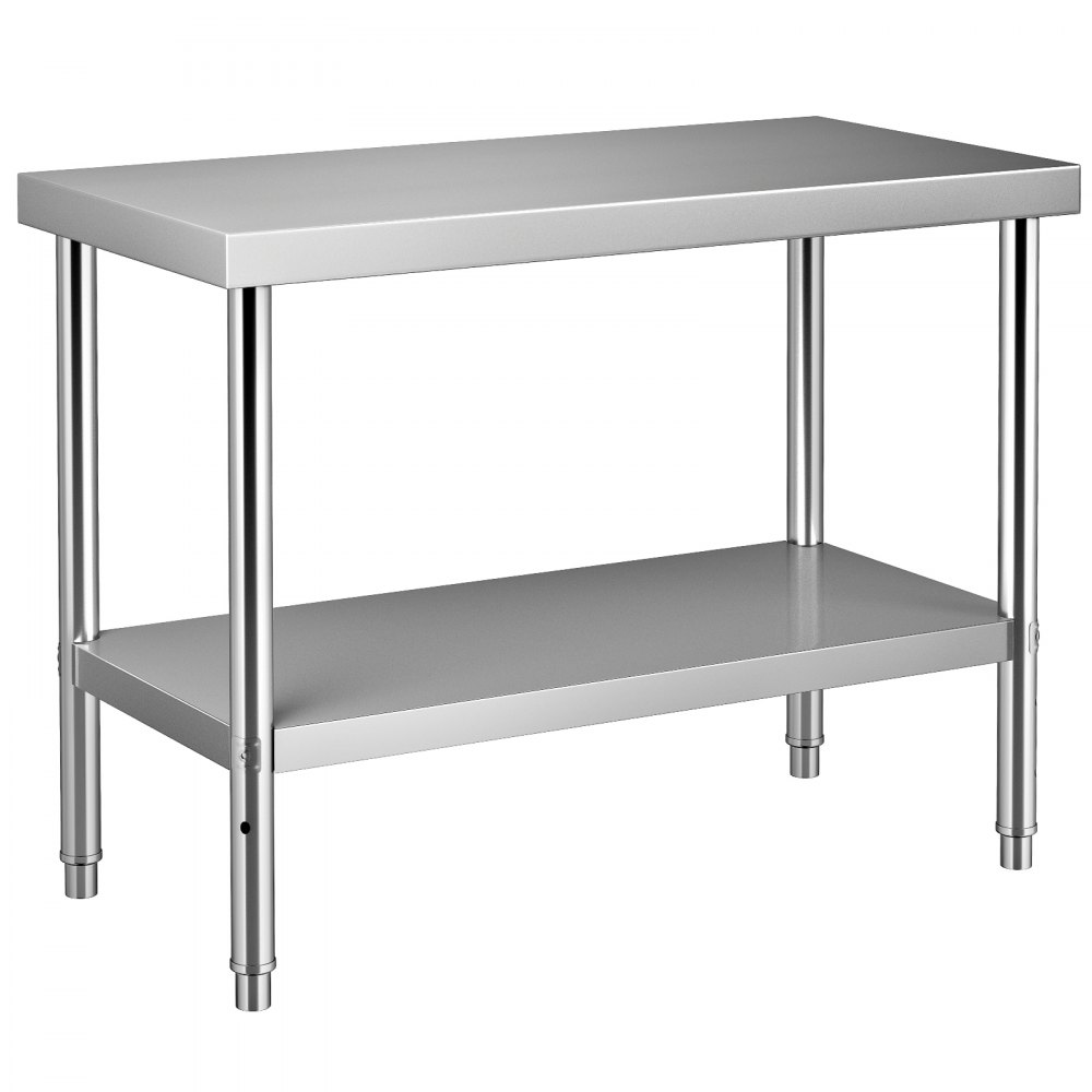 VEVOR Edelstahltisch 122 x 46 x 86 cm, Edelstahl Arbeitstisch Zerlegetisch Gastro 150 kg + 100 kg Tragfähigkeit, Gewerbe Küchentisch 3-stufig verstellbares Regal Outdoor Küchenmöbel Zubereitungstisch
