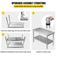 VEVOR Kommerzieller Edelstahltisch 122 x 61 x 86 cm, Edelstahl Zweilagiger Arbeitstisch Zerlegetisch Gastro 150 kg + 100 kg Tragfähigkeit, Gewerbe Küchentisch, Höhenverstellbarer Zubereitungstisch
