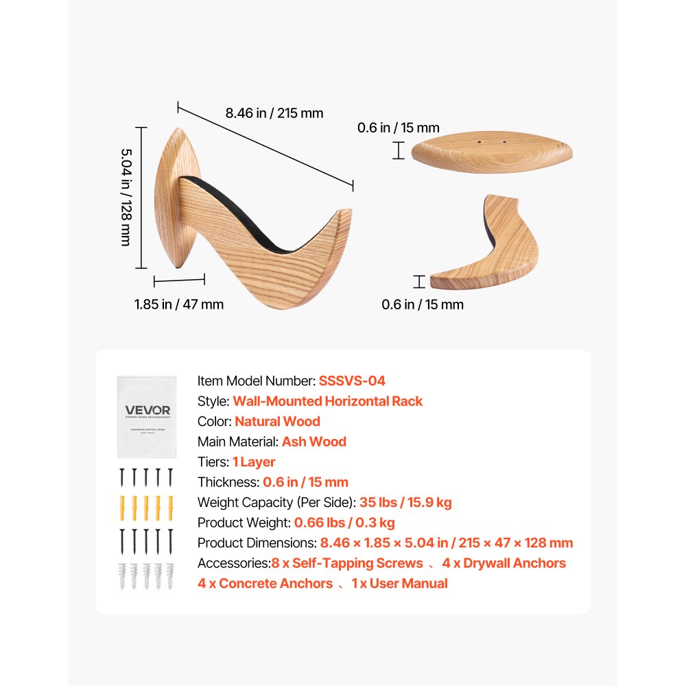 VEVOR Surfbrett-Wandhalterung horizontales Surfbrett-Rack Aufhänger aus Holz zur Aufbewahrung & Präsentation, verstellbarer Organizer für Kiteboards Shortboards Skier Snowboards Wakeboards