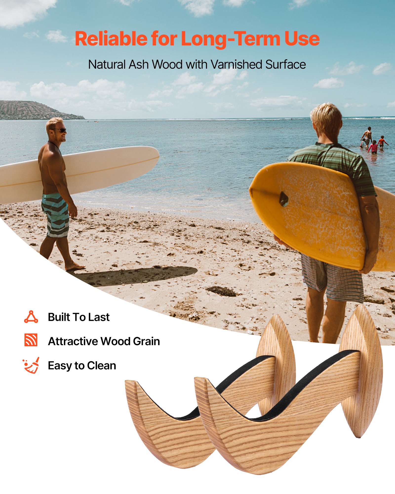 VEVOR Surfbrett-Wandhalterung horizontales Surfbrett-Rack Aufhänger aus Holz zur Aufbewahrung & Präsentation, verstellbarer Organizer für Kiteboards Shortboards Skier Snowboards Wakeboards