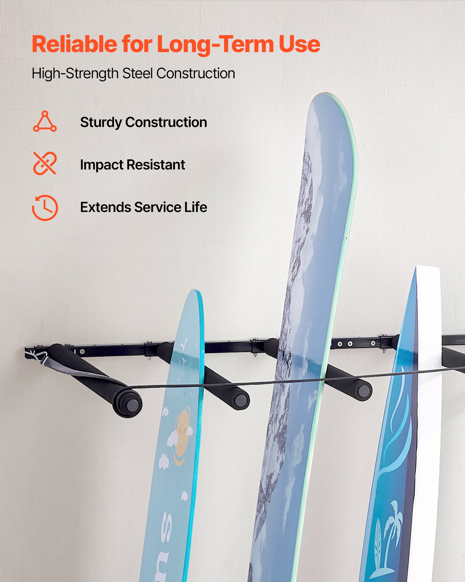 VEVOR Surfbrett-Wandhalterung (5 Ebenen) vertikales Surfbrett-Rack Aufhänger zur Aufbewahrung & Präsentation, verstellbarer Organizer für Kiteboards Shortboards Skier Snowboards Schwarz