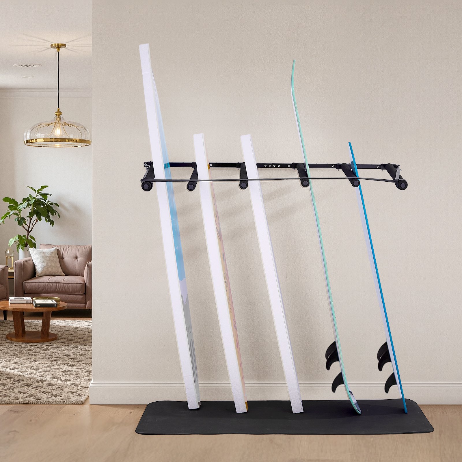 VEVOR Surfbrett-Wandhalterung (5 Ebenen) vertikales Surfbrett-Rack Aufhänger zur Aufbewahrung & Präsentation, verstellbarer Organizer für Kiteboards Shortboards Skier Snowboards Schwarz