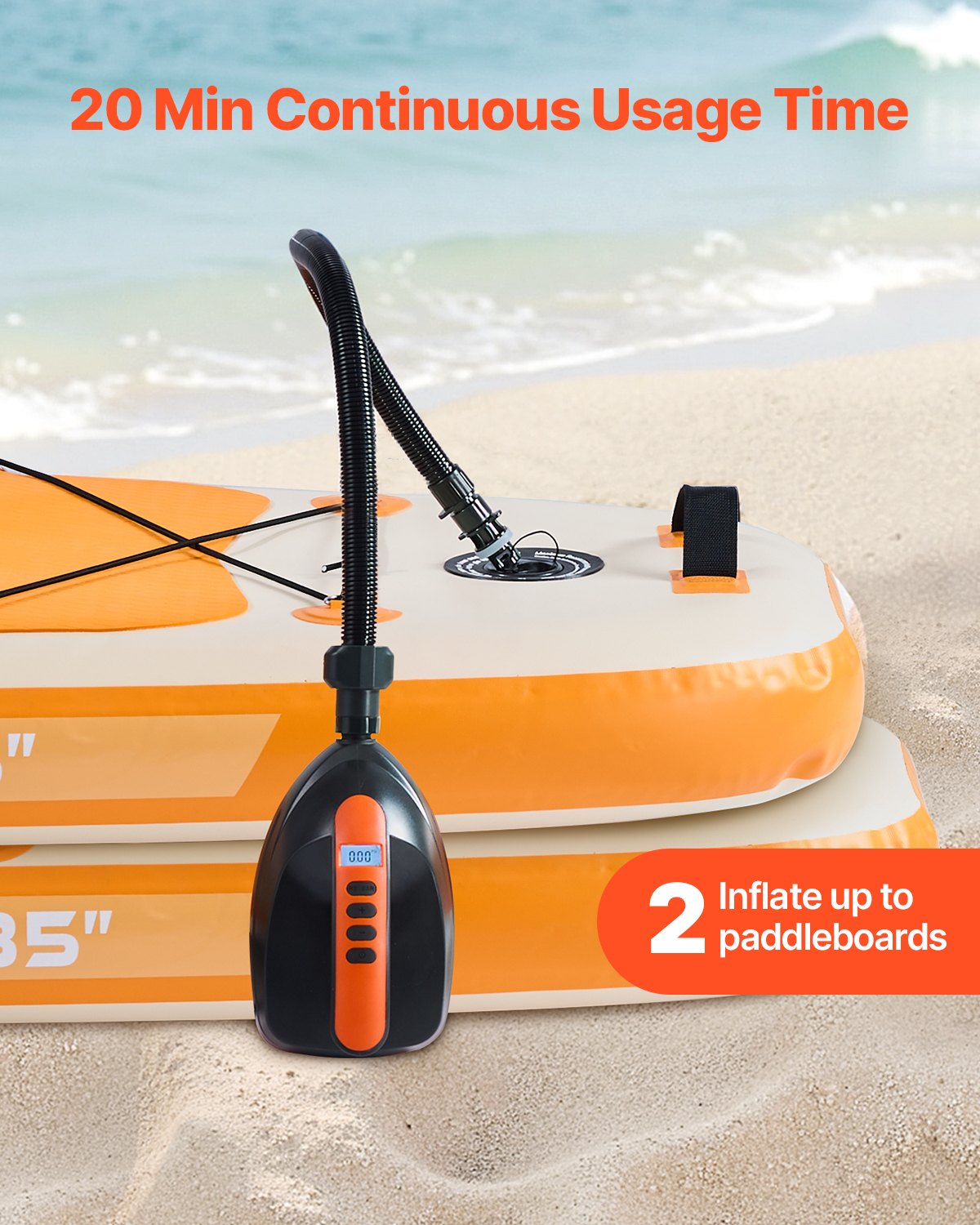 VEVOR Paddleboard Pumpe (20 PSI) elektrische SUP-Luftpumpe mit 70 L/min Aufblasgeschwindigkeit & automatischer Abschaltung & 12 V DC Anschluss, Aufblasen ideal für aufblasbare Paddleboards Zelte
