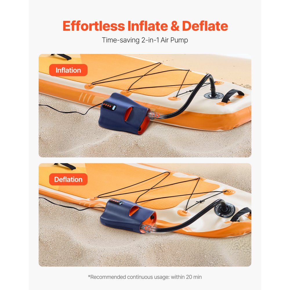 VEVOR Paddleboard Pump (22 PSI) Two-stage electric SUP air pump with automatic shut-off & 12V DC connection, inflates & deflates, ideal for inflatable paddleboards, tents, and mattresses