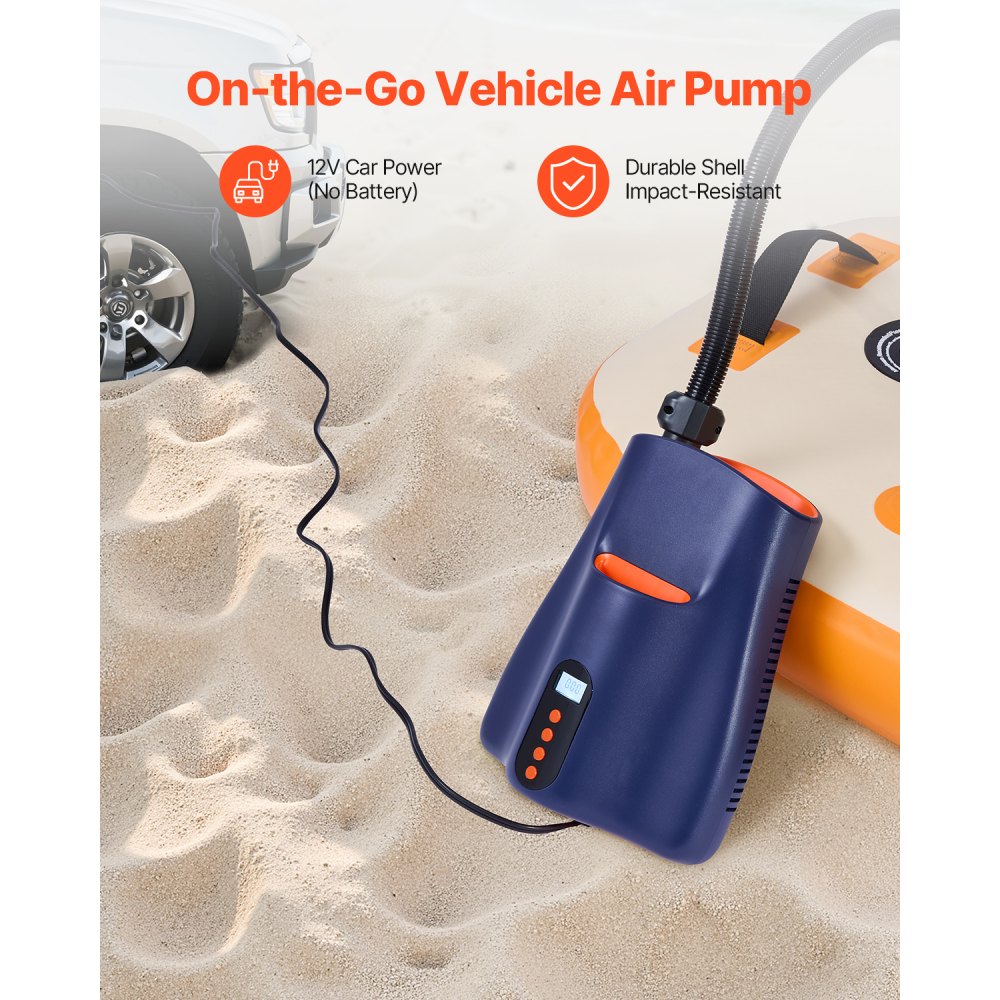 VEVOR Paddleboard Pump (22 PSI) Two-stage electric SUP air pump with automatic shut-off & 12V DC connection, inflates & deflates, ideal for inflatable paddleboards, tents, and mattresses
