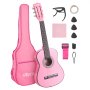 VEVOR Konzertgitarre, 780 mm Holz-Klassikgitarren-Starter-Set für Anfänger, mit Nylonsaiten, Gigbag, Gurt, Stimmgerät, zusätzlichen Saiten, Plektren, Kapodaster, Linde, für Einsteiger, Studenten, Pink