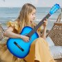 VEVOR Konzertgitarre, 960 mm, Holz-Klassikgitarren-Starter-Set für Anfänger, mit Nylonsaiten, Gigbag, Gurt, Stimmgerät, zusätzlichen Saiten, Plektren, Kapodaster, Linde, für Einsteiger, Blau