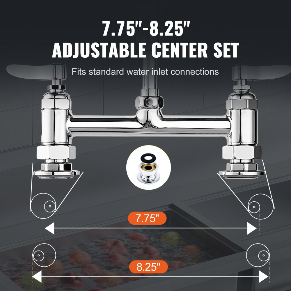 VEVOR Commercial Kitchen Faucet with Pull-Out Spray Head, 112 cm Height, 203 mm Center, 305 mm Swivel Spout, Brass Kitchen Sink Faucet for Deck Mounting, for 1/2/3 Bowl Sinks