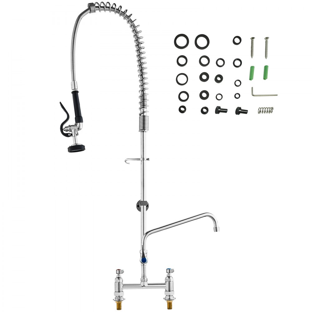 VEVOR Commercial Kitchen Faucet with Pull-Out Spray Head, 112 cm Height, 203 mm Center, 305 mm Swivel Spout, Brass Kitchen Sink Faucet for Deck Mounting, for 1/2/3 Bowl Sinks