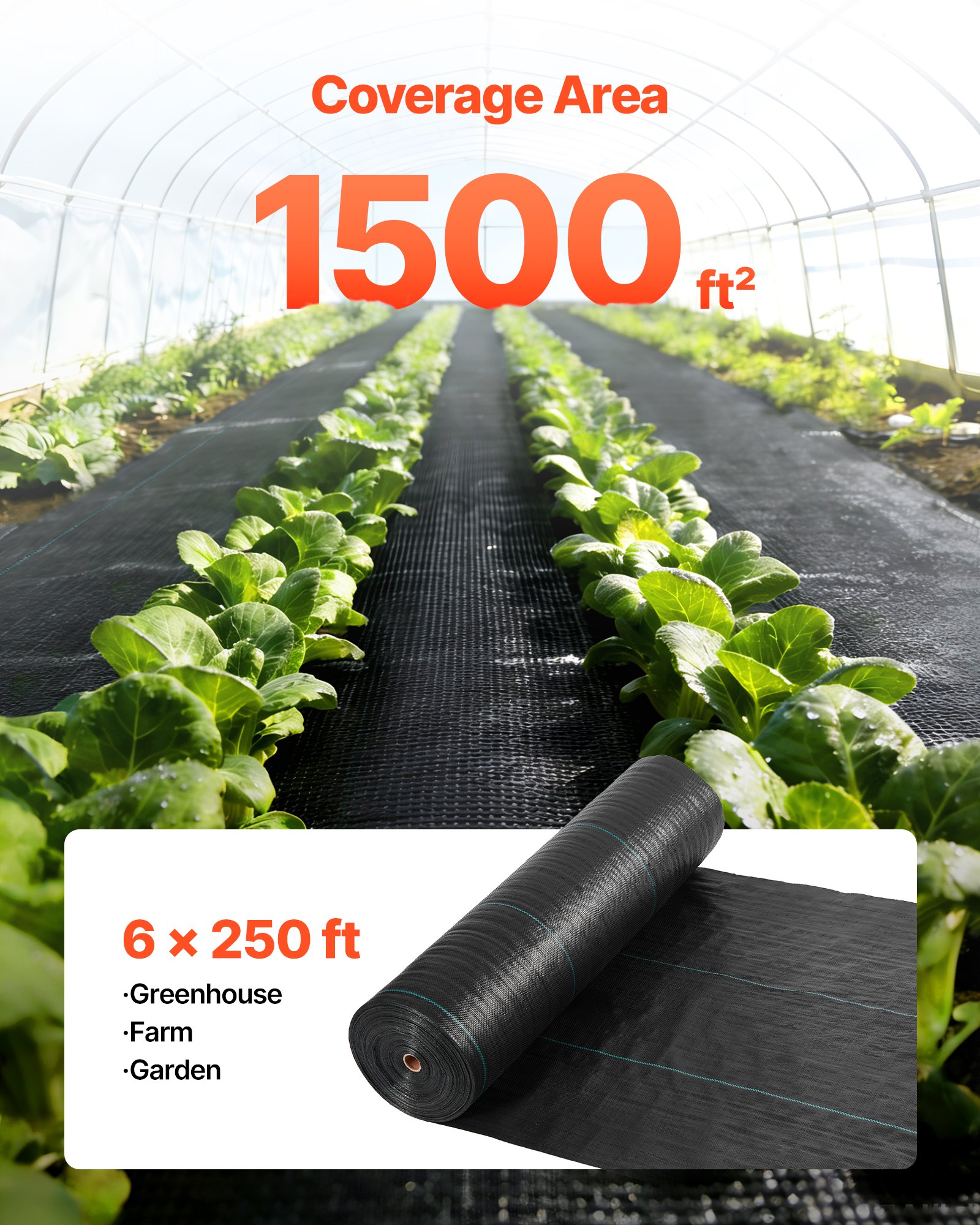 VEVOR Unkrautvlies 1,8x76,2 m Gartenvlies 168 g/㎡, Unkrautmatte aus Polypropylen, Unkrautfolie mit Hoher Belüftung Entwässerung, Wurzelsperre gegen Unkraut für Gewächshaus Bauernhof Garten, Schwarz