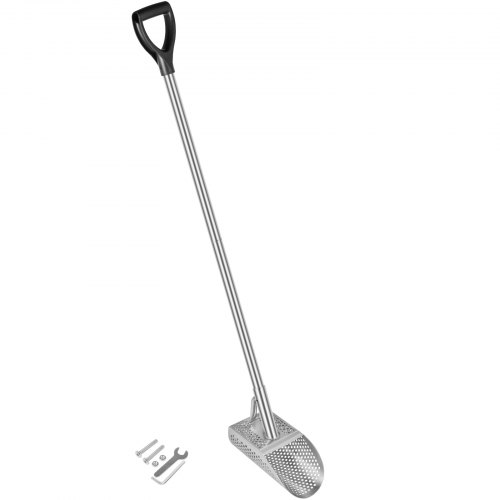 VEVOR Metalldetektor Sandschaufel Edelstahl Wattschaufel 13x25cm Sand Scoop 127cm Griff Strand Scoop 2mm dick Strand Sifting Schaufel 10cm Loch(rund) zum Schaufeln am Strand, zum Suchen unter Wasser