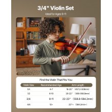 VEVOR Violine 3/4 Geigenset 558,8–584,2mm Armlänge Koffer Kolophonium Braun
