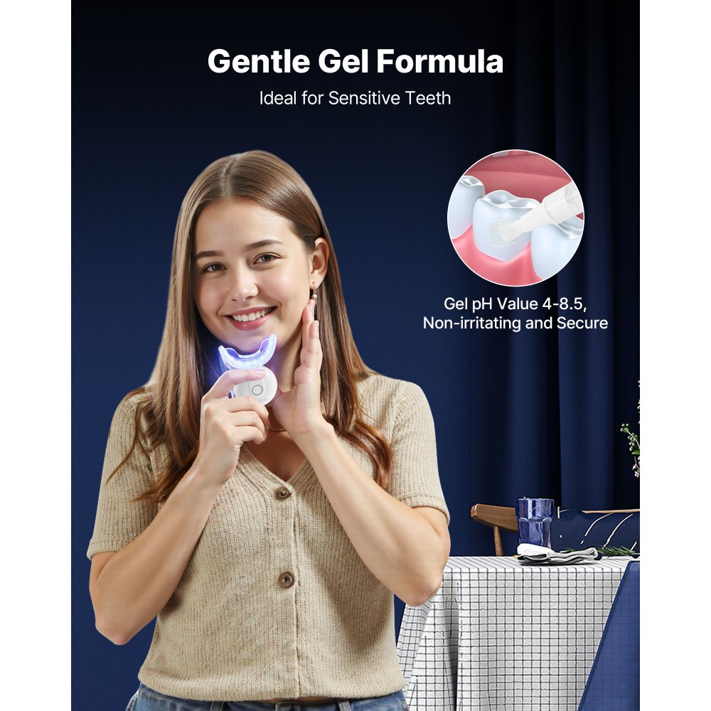 VEVOR Zahnaufhellung Set mit LED-Licht & Desensibilisierungsgel & U-förmigem Tablett & Aufhellungsgel, kabellosem tragbaren Set entfernt schnell und effektiv hartnäckige Flecken Teeth Whitening Kit
