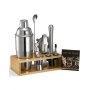 VEVOR Cocktail Shaker Set, 10-teiliges Bar-Werkzeugset aus Edelstahl mit Bambusständer, Martini-Barkeeper-Set| Mixerlöffel Stößel Messbecher Sieb Schnapsausgießer Eiszange Korkenzieher, Silber
