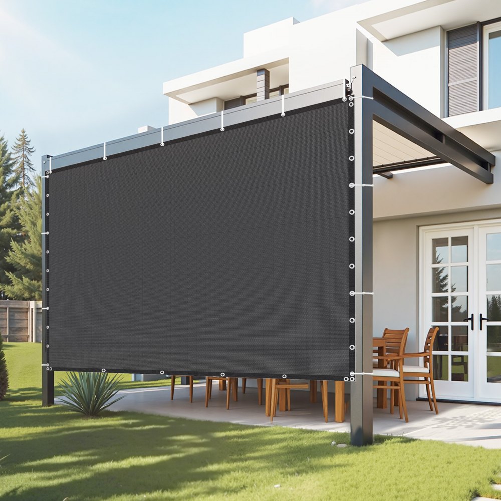 VEVOR 90 % Sonnenschutztuch Sichtschutz Schattenabdeckung (305 x 305 cm) für Pergola mit Edelstahlösen, Sonnensegeltuch mit 140 g/m² HDPE-Material, für Outdoor Terrasse Garten Hinterhof (Schwarz)