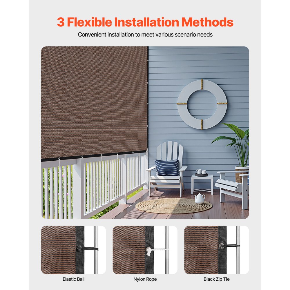 VEVOR 90 % Sonnenschutztuch Sichtschutz Schattenabdeckung (305 x 366 cm) für Pergola mit Edelstahlösen, Sonnensegeltuch mit 140 g/m² HDPE-Material, für Outdoor Terrasse Garten Hinterhof (braun)