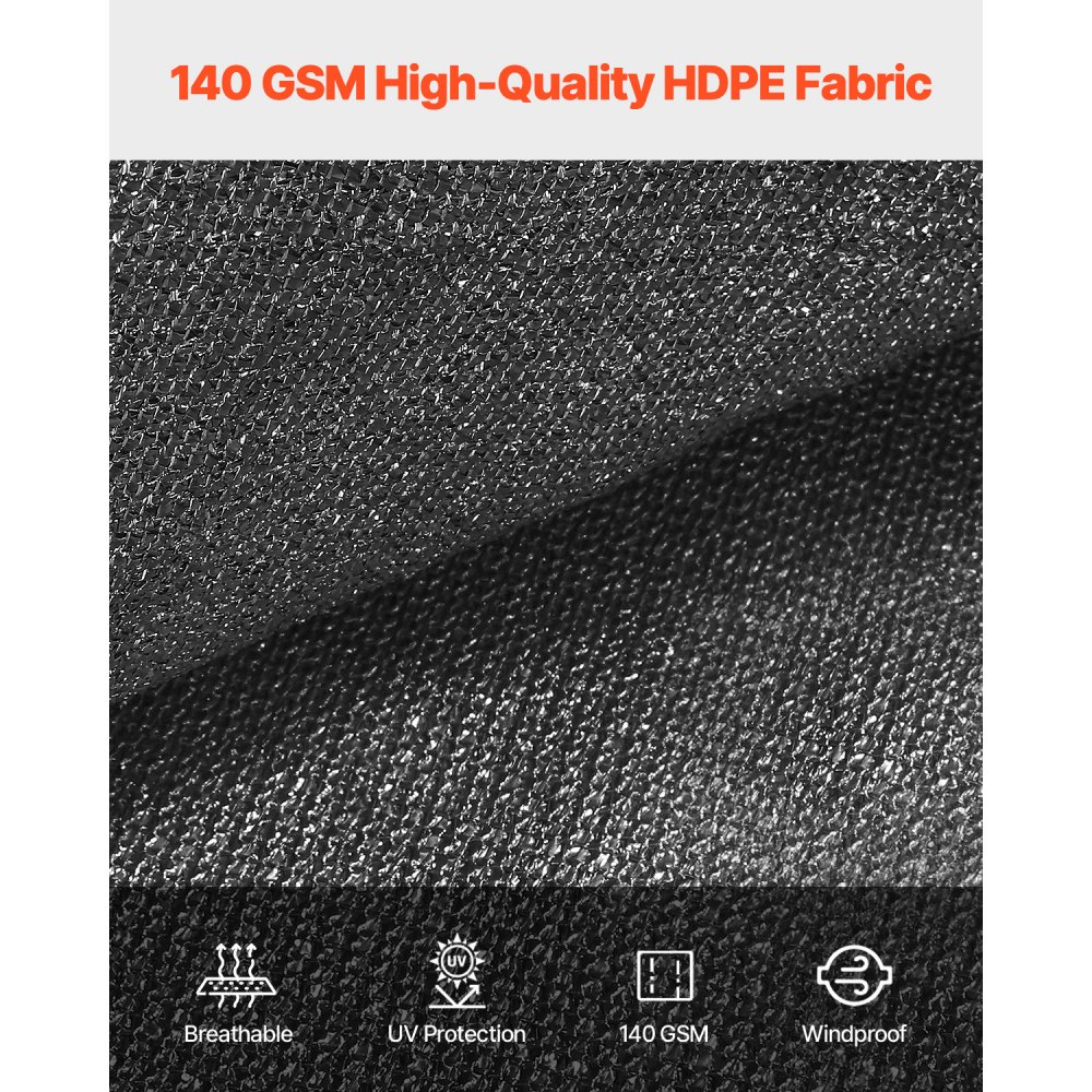 VEVOR 90 % Sonnenschutztuch Sichtschutz Schattenabdeckung (305 x 366 cm) für Pergola mit Edelstahlösen, Sonnensegeltuch mit 140 g/m² HDPE-Material, für Outdoor Terrasse Garten Hinterhof (Schwarz)