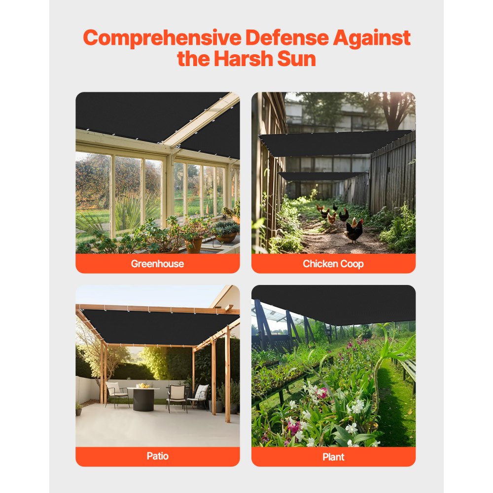 VEVOR 90 % Sonnenschutztuch Sichtschutz Schattenabdeckung (244 x 366 cm) für Pergola mit Edelstahlösen, Sonnensegeltuch mit 140 g/m² HDPE-Material, für Outdoor Terrasse Garten Hinterhof (Schwarz)