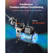 VEVOR Airbrush Set 1/6 PS mit Luftkompressor, 3 Dual Action Airbrush Pistolen mit 3 Düsen (0,3/0,3/0,8 mm) & Schlauch & Acrylfarbe & 2 Ventilatoren, für Kuchendekoration Modellmalerei Nagelkunst