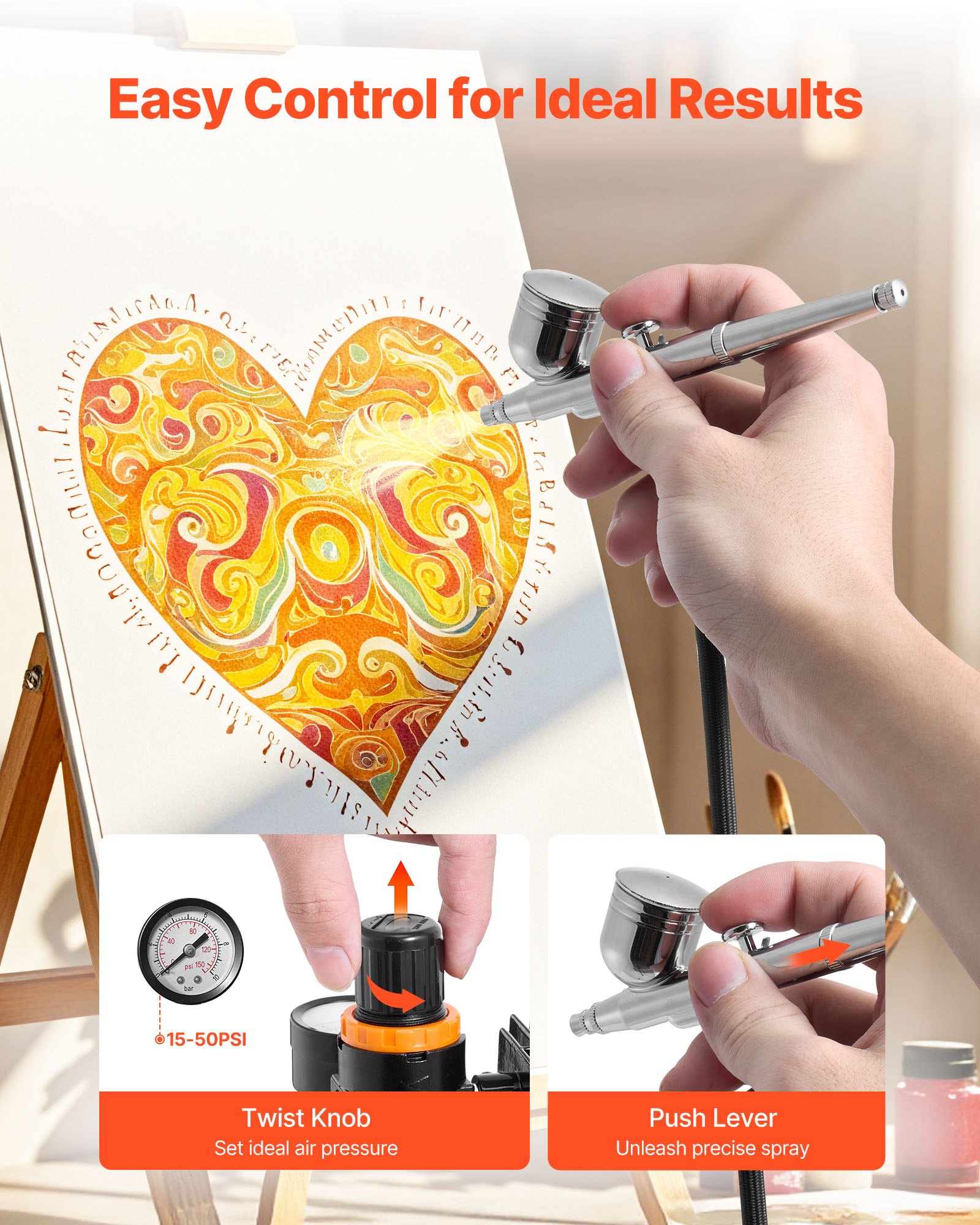 VEVOR Airbrush Set 1/6 PS mit Luftkompressor, 3 Dual Action Airbrush Pistolen mit 3 Düsen (0,3/0,3/0,8 mm) & Schlauch & Acrylfarbe & 2 Ventilatoren, für Kuchendekoration Modellmalerei Nagelkunst