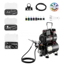 VEVOR Airbrush Set 1/6 PS mit Kompressor & Tank, Dual-Action 3 Airbrush-Pistolen mit 3 Düsen (0,3/0,3/0,5 mm) & Schlauch & Acrylfarbe & 2 Ventilatoren, für Kuchendekoration Modellmalerei Nagelkunst