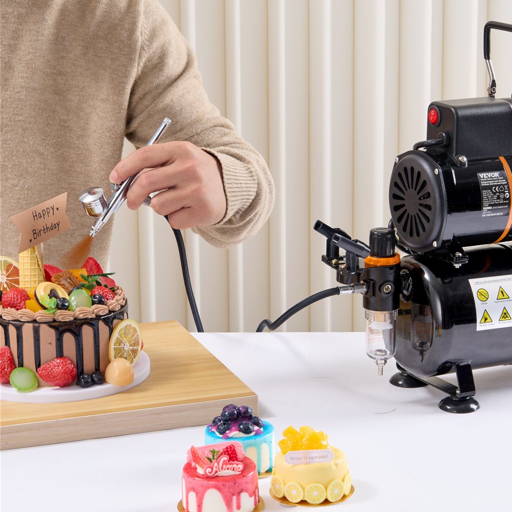 VEVOR Airbrush-Set, Dual-Fan-Lufttank-Kompressorsystem-Set mit 3,5-L-Luftspeichertank, Airbrush-Set mit 0,3-mm-Spitze-Airbrush, Halterung, Farbmischrad, Reinigungsbürsten-Set, Art Nail Cookie